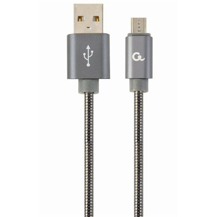 Gembird USB-A 2.0 -> USB-B 2.0 micro M/M adatkábel 1m szürke Premium spiral metal