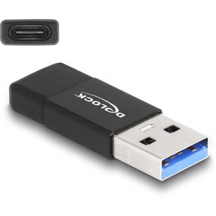 Delock USB-A 3.2 Gen2 -> USB-C 3.2 Gen2 M/F adapter fekete