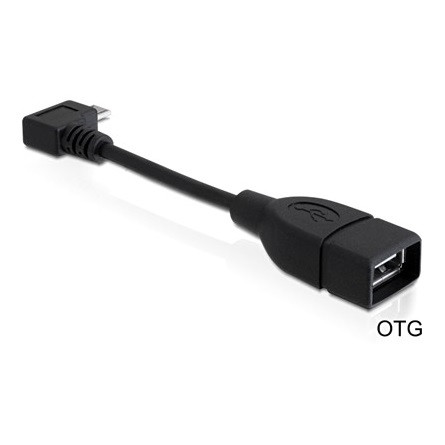 Delock USB-B 2.0 micro -> USB-A 2.0 M/F adatkábel 0.1m fekete 90°-os csatlakozó, OTG