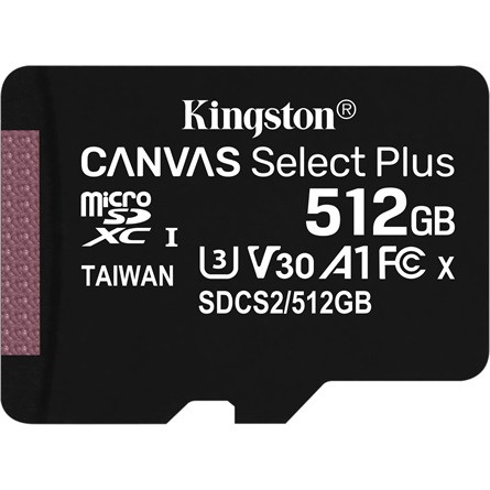 Kingston 512GB Canvas Select Plus UHS-1 Class10 U3 V30 A1 microSDXC memóriakártya