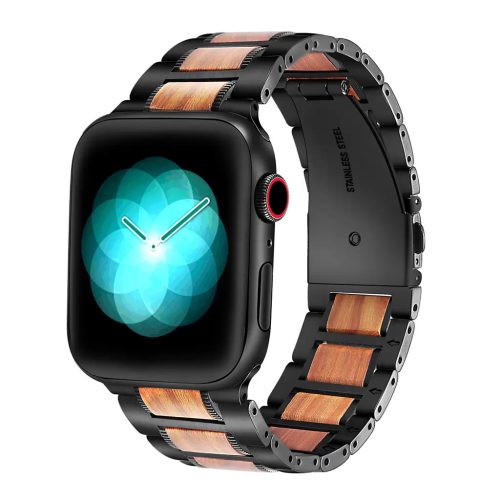 XPRO™ Apple Watch rozsdamentes acél fa berakással szíj Fekete / Barna 42mm/44mm/45mm/49mm