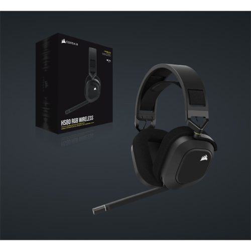 CORSAIR Vezeték Nélküli Headset, HS80 RGB WIRELESS Premium Gaming, Dolby Atmos hangzás, szürke