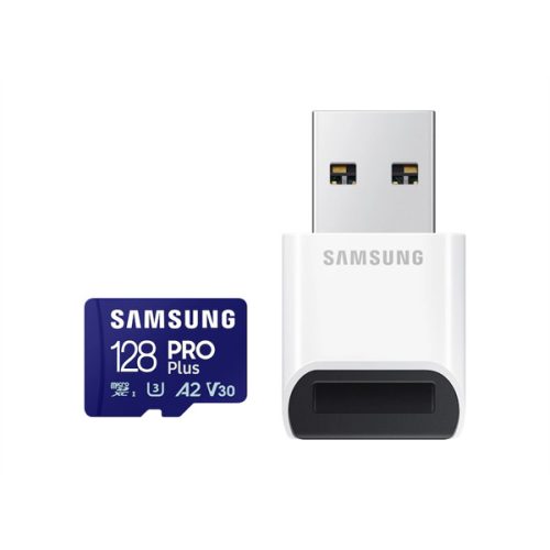 SAMSUNG Memóriakártya, PRO Plus + Reader microSDXC 128GB, CLASS 10, UHS-I, U3, V30, A2, R180/W130