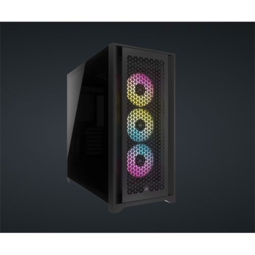 CORSAIR Ház iCUE 5000D RGB AIRFLOW, 3xAF120 RGB Ventillátorral + iCUE Kontroller, Tápegység nélkül, Edzett Üveg, fekete