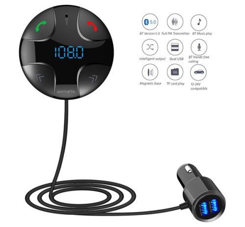 4smarts DashRemote autós szivargyújtó töltő és Bluetooth FM transzmitter, 2xUSB, 3,4A