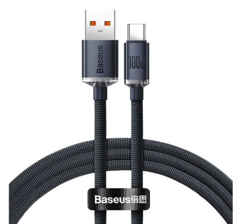 Baseus Crystal Shine USB / Type-C töltő- és adatkábel, 100W, 2m, Fekete