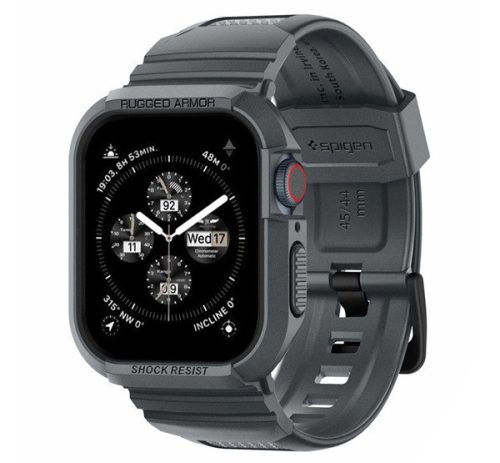 Spigen Rugged Armor Pro Apple Watch 9/8/7 (45mm) /SE (2nd/1st Gen)/6/5/4 (44mm)  tok, sötétszürke