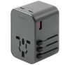 Energea Travelworld GaN65 4in1 1xUSB / 2xType-C utazó gyorsöltő adapter, (PD-PPS-QC 3.0) 65W, szürke (US/UA/EU/UK)